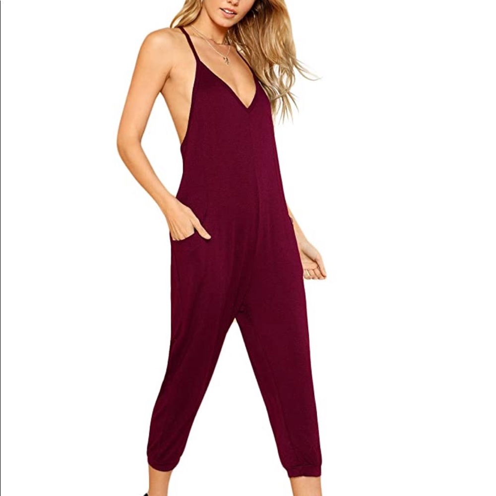 Halter Jumpsuit with Cropped Harem Leg & Pockets